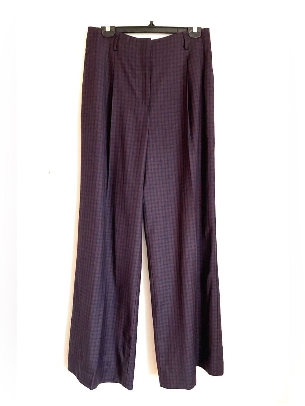 Ann Taylor Wool Blend Burgundy Navy Checked Wide Leg Dress Pants Size 10